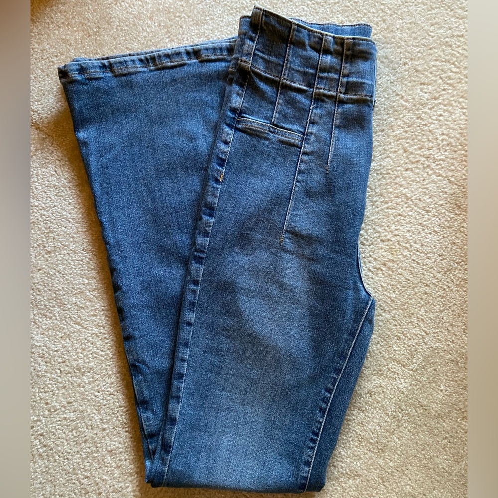 Free People We The Free Sunburst Blue Flare Leg Jeans - Picture 2 of 4